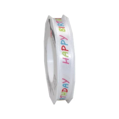 Afbeelding van Happy Birthday satijnen lint 20mx15mm [promoballons import]