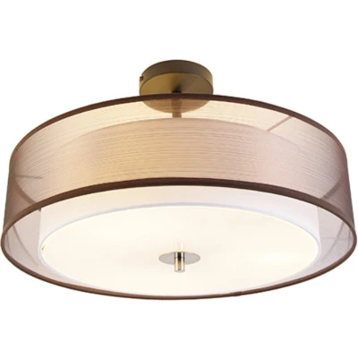 Afbeelding van QAZQA Moderne plafondlamp bruin met wit 50 cm 3 lichts Drum Duo