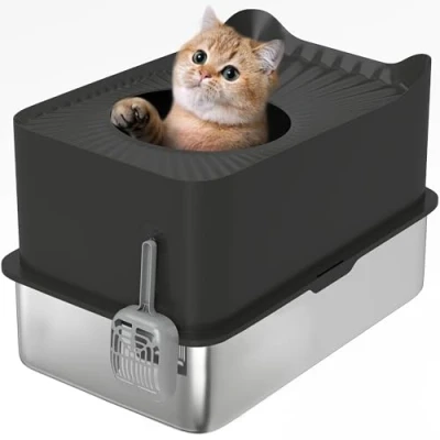 Afbeelding van PawHut Kattenbak 60x40x38cm Acier inoxydable Noir