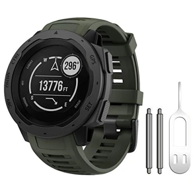Afbeelding van NotoCity Bandje compatibel met Garmin Instinct, reservearmband van zachte siliconen, Instinct Sports GPS horloge adapter (legergroen)