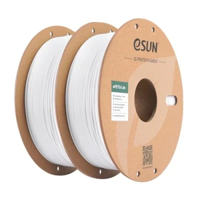 Afbeelding van eSUN PETG Basic filament 1,75 mm, hoge sterkte, 1 kg per spoel, 2 rollen 3D printermateriaal, wit,