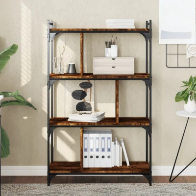 Afbeelding van Boekenkast 4 laags 76x32x123 cm bewerkt hout gerookt eikenkleur