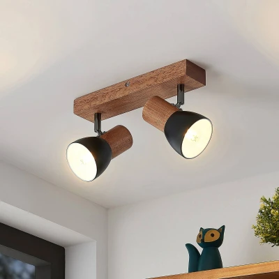 Afbeelding van Lindby Tonja plafond spot met hout, 2 lamps