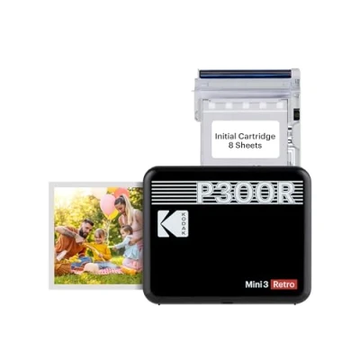 Image de KODAK Mini Retro 2 P300 Imprimante Connectee (Format Carre 76 x cm 3 3&#039;&#039; Bluetooth Sublimation Thermique 4Pass 8 photos incluses)