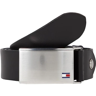 Image de Tommy Hilfiger Ceinture en cuir pour homme Th Plaque 116 cm, Noir, 85
