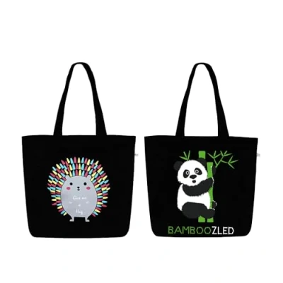 Afbeelding van Ecoright Grote esthetische canvas draagtas voor dames met ritssluiting zak, school, werk, strand, yoga, geschenken, dames, Stekelvarken en Panda, één maat,