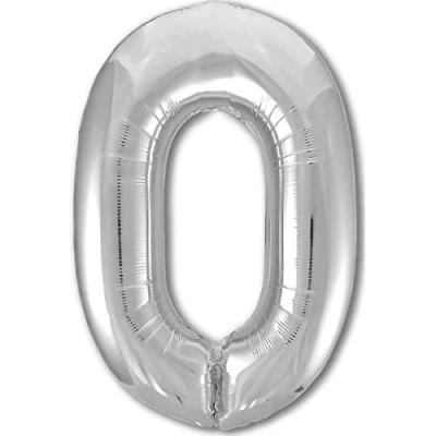 Afbeelding van Jonami Verjaardagsballon, cijfer 0, metallic zilver, XXL, 100 cm, verjaardagsdecoratie, lucht of helium