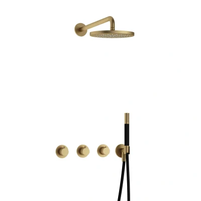 Afbeelding van Hotbath Cobber Regendoucheset IBS70 Geborsteld Messing Staaf handdouche 20cm Hoofddouche Wandarm Handouche met wandhouder