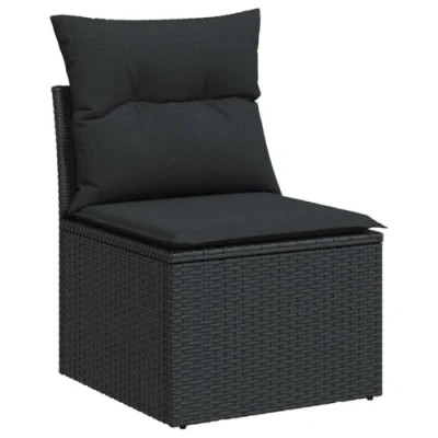 Afbeelding van Tuinbank zonder armleuning met kussens poly rattan zwart