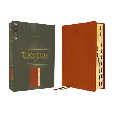 Afbeelding van ESV, Thompson Chain Reference Bible, Genuine Leather, Calfskin, Tan, Red Letter, Thumb Indexed