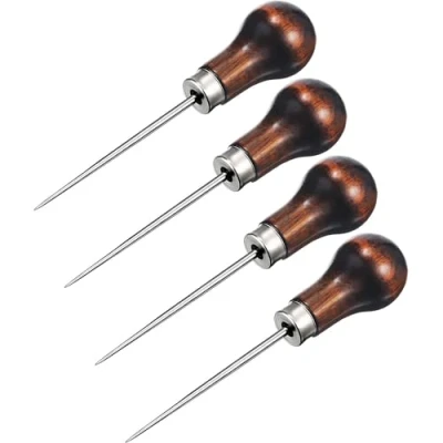 Afbeelding van Dzxin Ponsen, 4 Pack Hulp Gereedschap Drinkfles Vorm Houten Handvat Kras Beugel Pin Ponsen voor Lederen Ambachten Stof Zak Gat DIY Handgemaakte Maker Tool