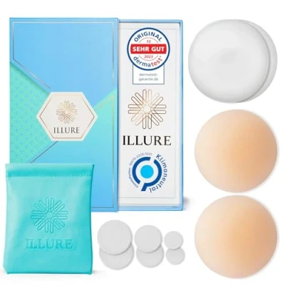 Afbeelding van ILLURE® Tepelkompressen Dames tepelbedekking met tepelbescherming herbruikbaar &amp; wasbaar dunne zelfklevende van hypoallergene siliconen [8 cm] zakje, NUDE