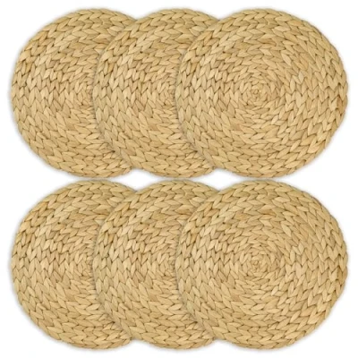 Afbeelding van HMF Set van 6 ronde gevlochten placemats waterhyacint afwasbaar 30 cm