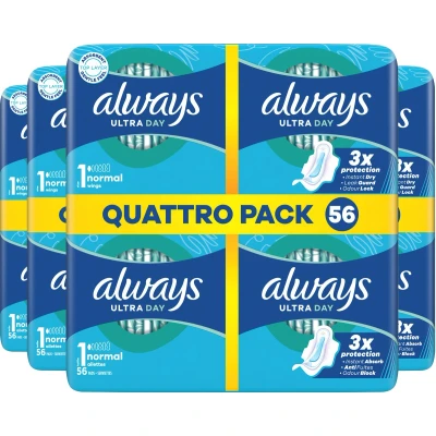 Afbeelding van Always Ultra Dag Maandverband Normal Maat 1 Met Vleugels 4 x 56 maandverbanden