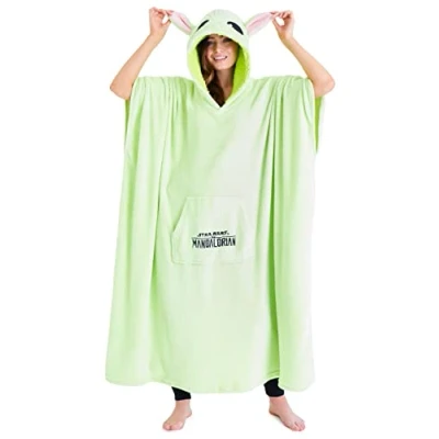 Afbeelding van The Mandalorian geruite trui voor heren en dames, oversized fleece, poncho, plaid, XXL, lang, met mouwen, Goodies Star Wars, cadeau idee Baby Yoda, Groen