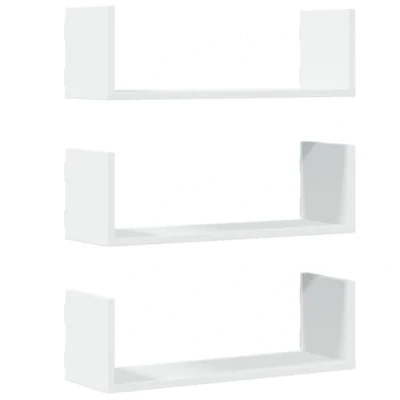 Afbeelding van Wandschappen 3 st 58x18x18 cm bewerkt hout wit