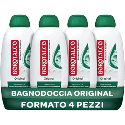 Image de Borotalco Bain douche Original, moussant corps au parfum de talc, Formule avec agents hydratants, effet talc sur la peau, 4 flacons 600 ml Exclusive Amazon