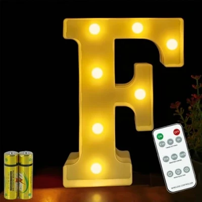 Afbeelding van HONPHIER® Lichtgevende letters, letterlamp, alfabet, lichtlamp, led, afstandsbediening, decoratie, werkt op batterijen, voor feest, bruiloft, Kerstmis, huis, bar, decoratie (F)