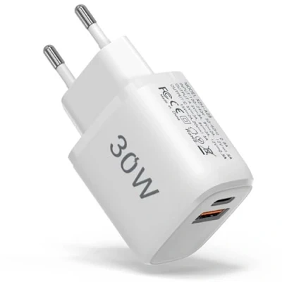 Afbeelding van Oplader USB C, 30 W, oplader, 2 poorten, PD+QC voedingsadapter, oplaadaansluiting, snellader, voeding voor iPhone 15/Pro/Pro Max, Samsung S23/S22/Xiaomi/Google/Tablet