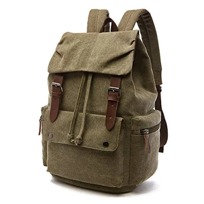 Afbeelding van Rufun Canvas rugzak, boekentas, vintage, voor laptop, dagrugzak, wandelen, reizen, grote capaciteit, uniseks, Groen