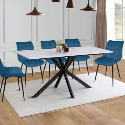 Afbeelding van Table à manger ALASKA 8 personnes effet marbre blanc et pied araignée métal 160 cm