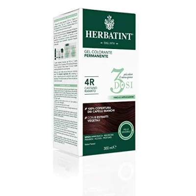 Afbeelding van Herbatint Permanente kleurgel, 300 ml, 4R koperbruin, ammoniakvrij, voor de gevoelige huid, 100% dekking wit haar, met 8 biologische natuurlijke extracten