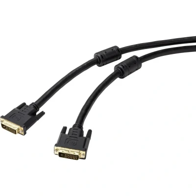Afbeelding van Renkforce RF 4695146 DVI kabel Aansluitkabel D 24+1 polige stekker, stekker 5.00 m Zwart Afgeschermd (dubbel), Met Ferrietkern,