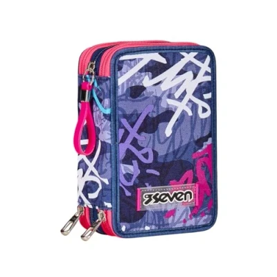 Afbeelding van Seven Pennenetui met 3 vakken, paars, drievoudig vak, potloden, markers, kleuren, accessoires voor rug, elementair, middelgroot, superieur, meisjes en meisjes, Aubergine, school, School