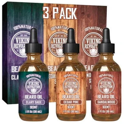 Afbeelding van Viking Revolution baardolie voor heren Hydraterende &amp; voedende set geuren van sandelhout, ceder en dennen salie cadeau 3 x 30 ml