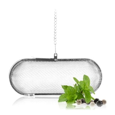 Afbeelding van COM FOUR® Theezeef van roestvrij staal 304, vaatwasmachinebestendig, 11 cm thee ei voor losse thee, specerijen en kruiden, fijnmazige theefilter met ketting, kruidenzeef