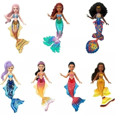 Afbeelding van Mattel Disney De kleine zeemeermin set Ariel en haar zussen met 7 mini poppen scharnier, zeemeerminstaarten motieven, speelgoed voor kinderen, vanaf 3 jaar, HLX17