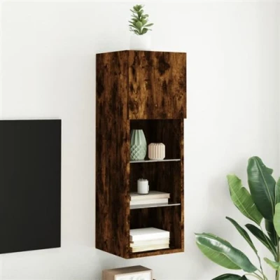 Afbeelding van Tv meubel LED verlichting 30,5x30x90 cm gerookt eikenkleurig