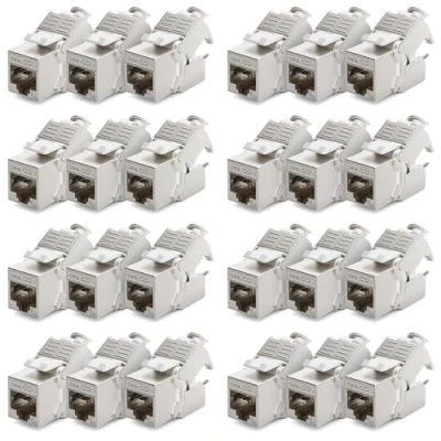 Afbeelding van deleyCON 24 x module Jack CAT6a keystone patchkabel netwerkkabel STP afscherming netwerkstekker RJ45 patchpaneel houder uitbreiding