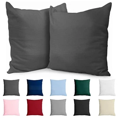 Afbeelding van Kussenkussen 65x65 Versterkte katoen (set van 2) Anthraciet strak weven 57 draden/cm² kussensloop 65 x cm gecertificeerde oeko tex