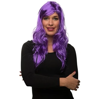 Afbeelding van Damespruik, lang haar, krul/golvende pruik voor carnaval, themafeest, 13 kleuren (paars)