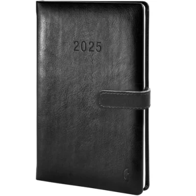 Afbeelding van Chronoplan Agenda 2025 50805, A5 (140 x 215 mm), hardcover van hoogwaardig kunstleer, weekoverzicht, 1 week op 2 pagina&#039;s, met magneetsluiting, penhouder, zwart
