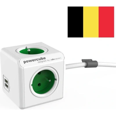 Afbeelding van Allocacoc 6403GN/BEEUPC PowerCube Extended Stekkerdoos USB poorten 3 sockets type E (België) Wit/Groen 1,5 meter