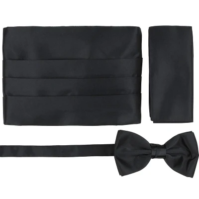 Afbeelding van Suitable Cumberband Strik Pochet Set Zwart Heren Polyester Herenkleding