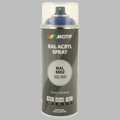 Afbeelding van Motip industrial acryllak hoogglans RAL 5002 ultramarijn blauw 400 ml.