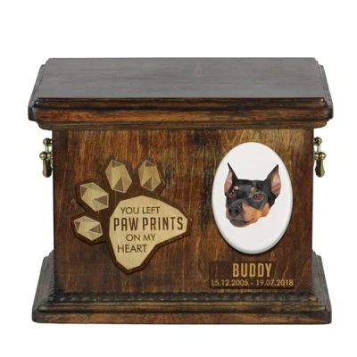 Afbeelding van Duitse Pinscher urn hond gepersonaliseerde gedenkdoos voor hondenas