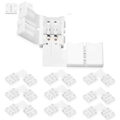 Afbeelding van UBRAVE Led stripconnector, 10 stuks L vormige connectoren, led, snelkoppeling, 2 polig, voor SMD 3528/2835 RGB, waterdicht, 8 mm breed, gratis lassen