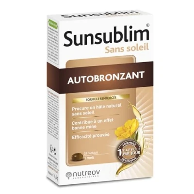 Afbeelding van NUTREOV Sunsublim Zonder zon, zelfbruiner Voedingssupplement op basis van natuurlijke werkzame stoffen Gemaakt in Frankrijk 28 capsules