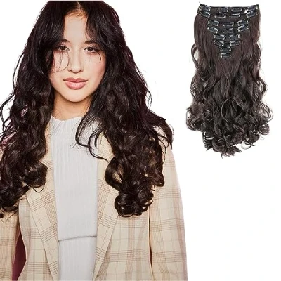 Afbeelding van PRETTYSHOP XL haarextensies (clip in) 45 cm, 7 stuks, golvend, chocoladebruin CE10 1