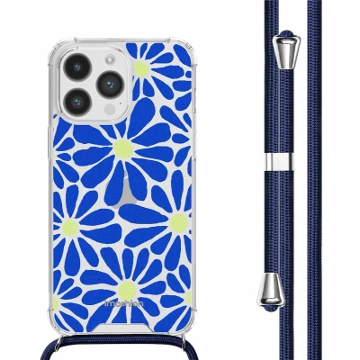 Afbeelding van iMoshion Hoesje Geschikt voor iPhone 14 Pro met Koord Design Meerkleurig / Cobalt Blue Flowers Connect