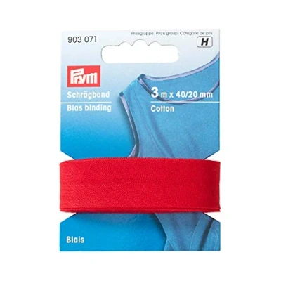 Afbeelding van Prym 903071 katoenen biasband rood 100% CO, 20 mm vouwen: 40/20 3 m