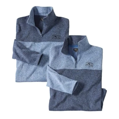 Afbeelding van ATLAS FOR MEN Canada Escape Molleton Sweatshirt, 2 stuks, grijs gemêleerd en bordeaux gemêleerd. Verkrijgbaar in de maten M tot 5XL, Lichtblauw, donkerblauw