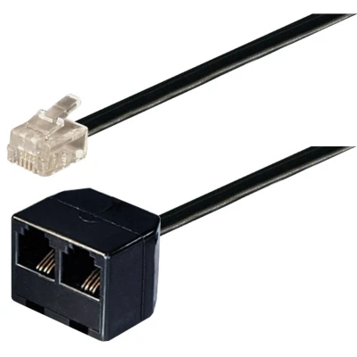 Afbeelding van RJ11 (m) 2x (v) telefoon splitter kabel / zwart 3 meter