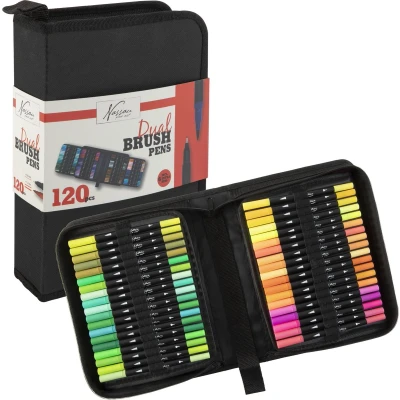 Afbeelding van Stiften voor Volwassenen en Kinderen 120pcs Dual Brushpennen &amp; Fineliners Bulletjournal producten Markeerstiften Kleurstiften Dualmarkers Luxe Opbergetui Nassau Fine Art