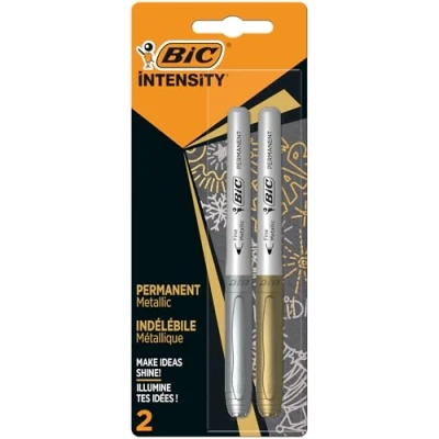 Afbeelding van Viltstift Bic Intensity rond permanent fine metallic zilver en goud blister à 2 stuks