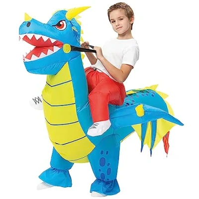Afbeelding van Opblaasbare draak, verkleedkleding voor kinderen, maat 90 tot 120 cm, gemaakt van zeer resistent polyester, aangenaam om te dragen. Inclusief opblaassysteem, OriginalCup®